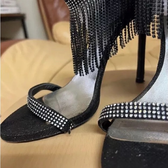 Stuart Weitzman Onfiresong Black Crystal Fringe Sandal Heels - Picture 8 of 8